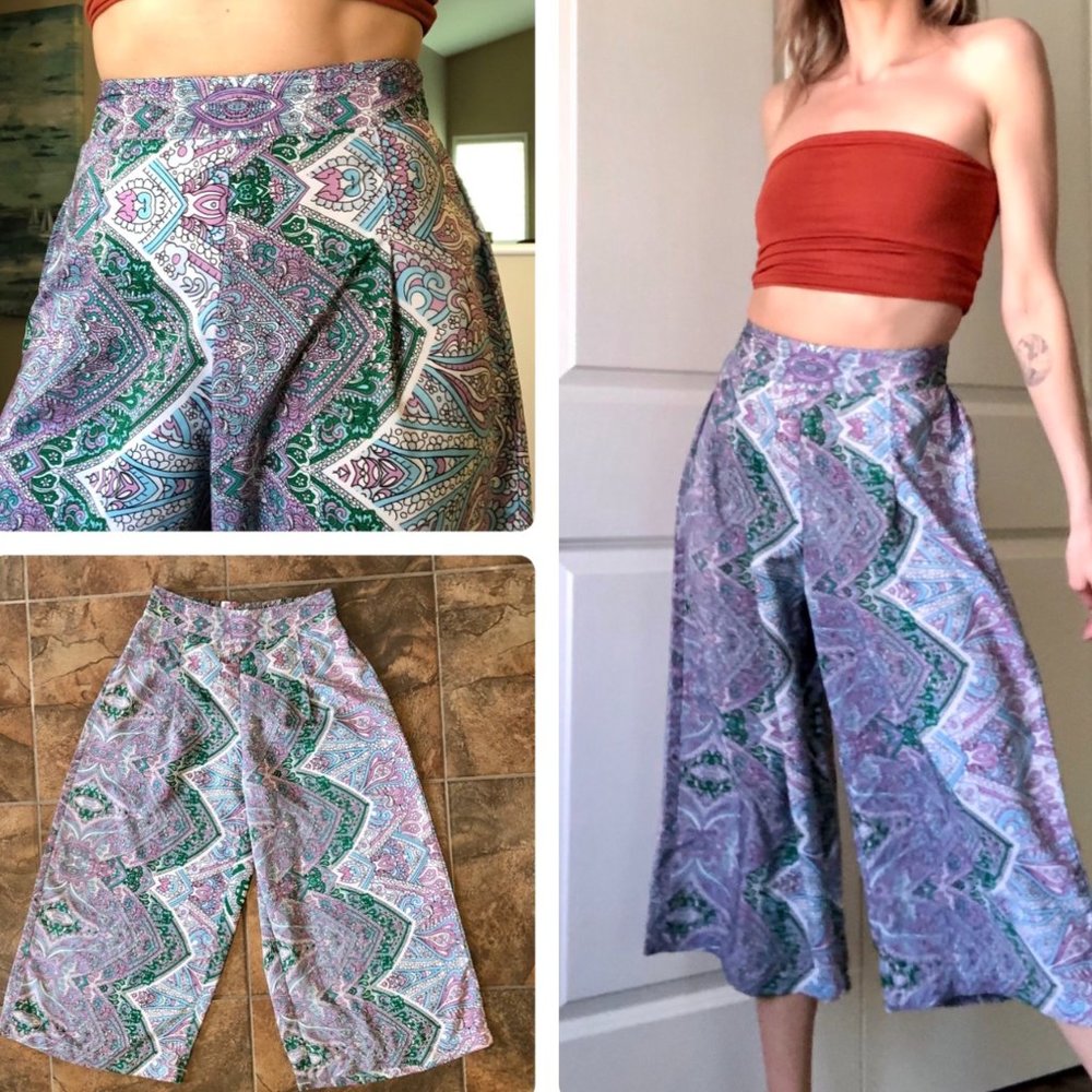 90's Retro Boho High Waisted Flare Pallazo Pants